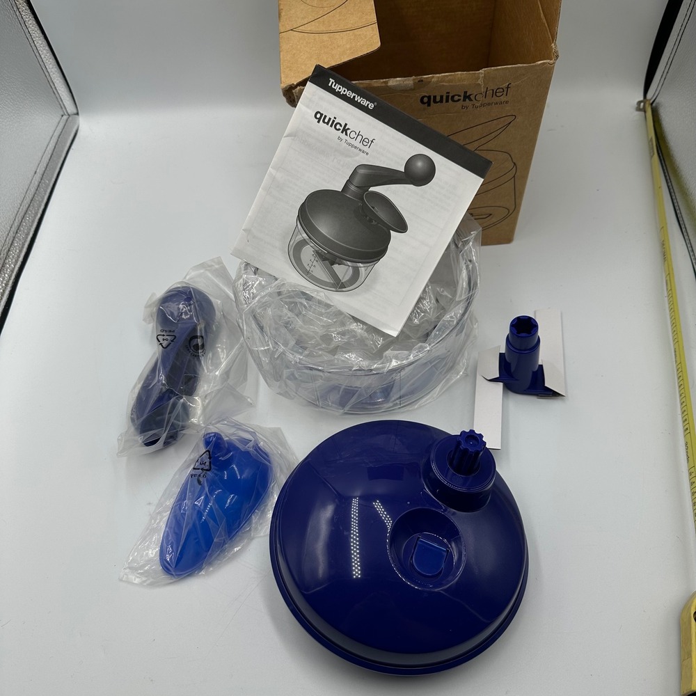 Tupperware Quick Chef Manual Food Processor Blue 1.3L Hand Crank Chopper Whisk